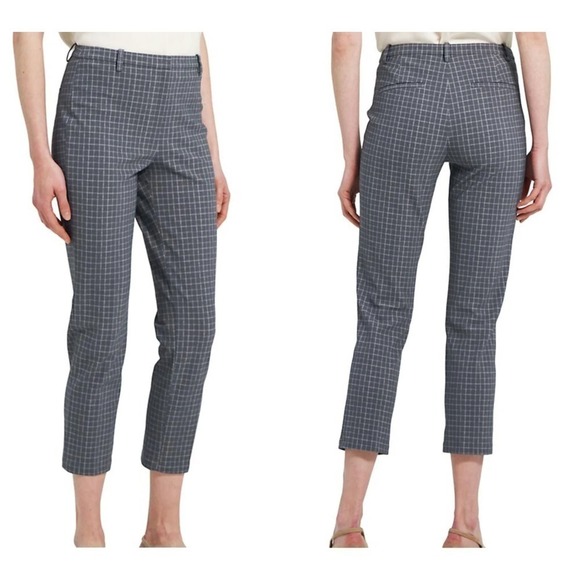 Theory Slim Pants Cropped Precision Grid Grey NWT 10 - Picture 1 of 12